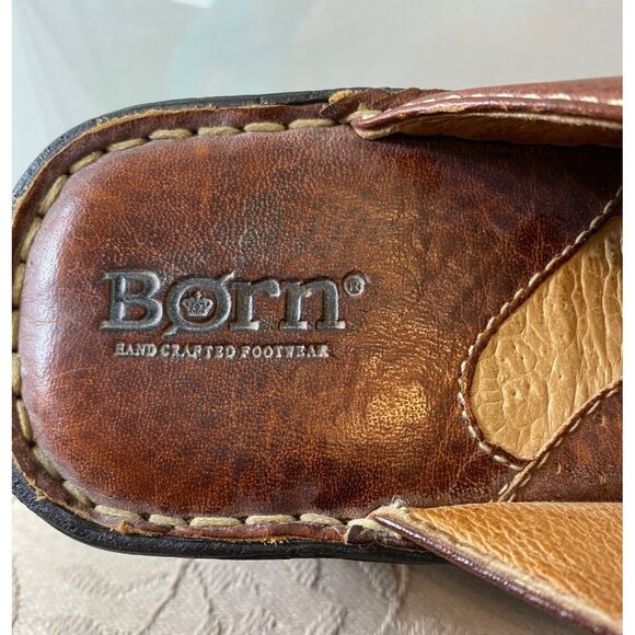 Born Sandals Womens Brown Leather Buckle Slip-On Wedge Shoes Size 7 - Picture 9 of 10